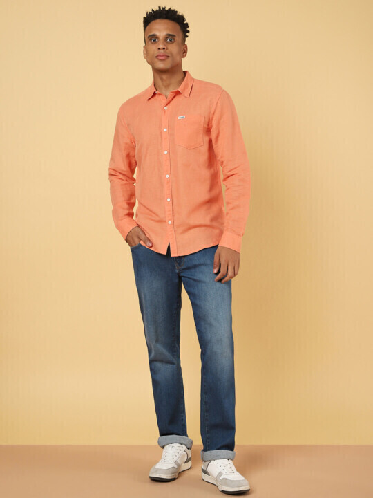 Wrangler Men's Solid Orange Shirt (Regular)
