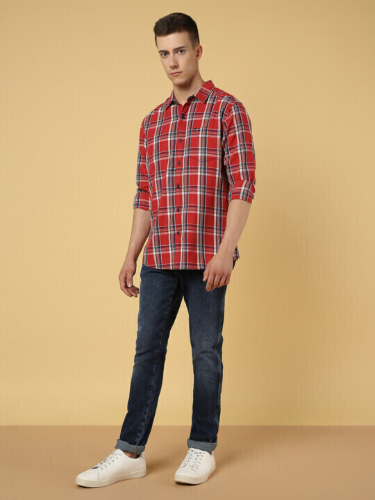 Buy Men Checked Red Regular Fit Shirt | Wrangler® India Official