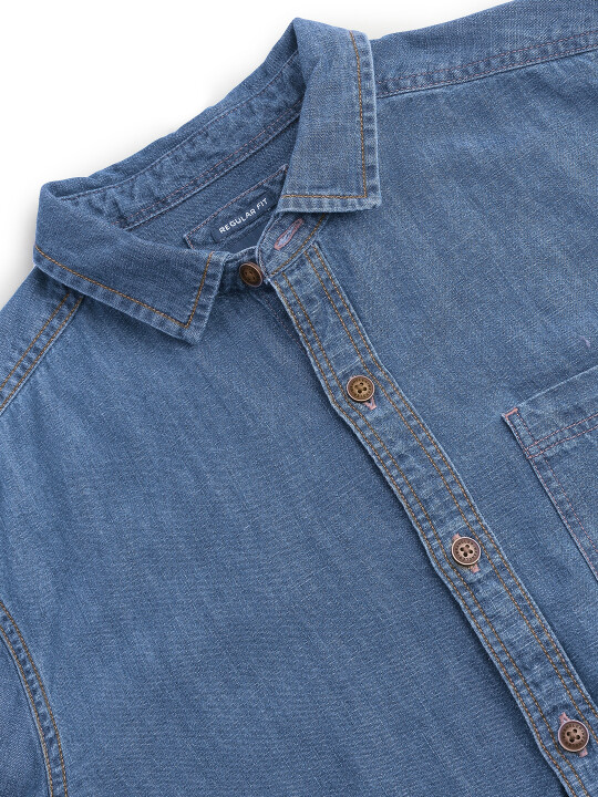 Buy Men Solid Blue Denim Regular Fit Shirt Wrangler® India