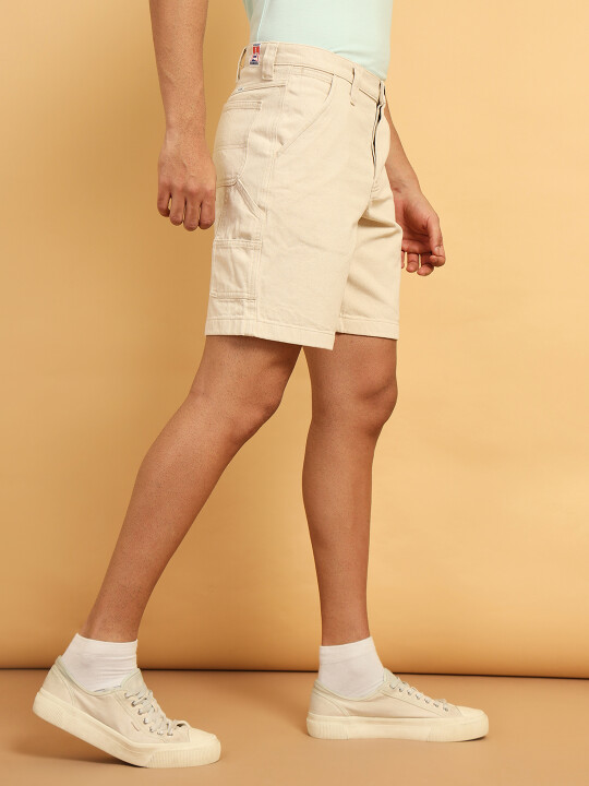 Buy Men Beige Mid Rise Relaxed Fit Carpenter Shorts