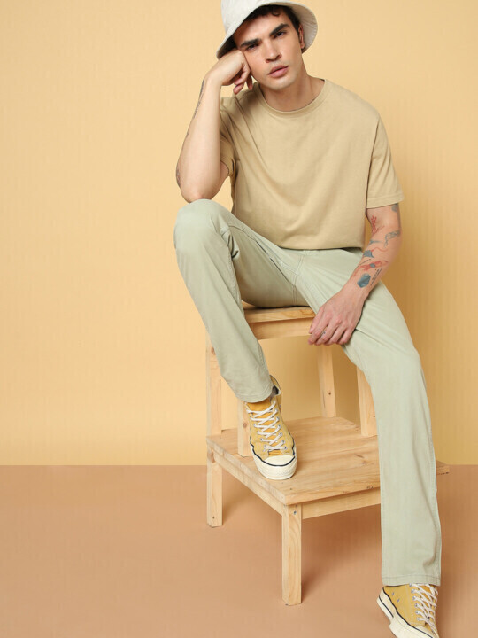 Buy Men Green Cotton Mid Rise Regular Fit Trousers | Wrangler
