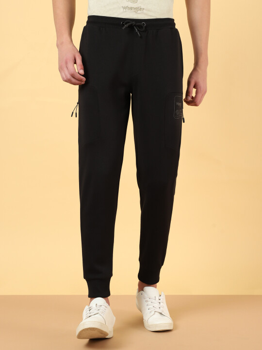 Men Black Interlock Mid Rise Regular Fit Joggers