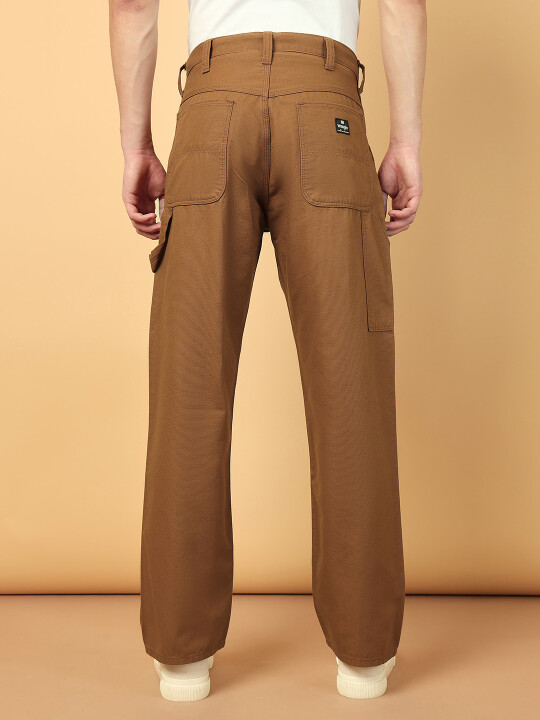 Buy Men Brown Cotton Mid Rise Loose Fit Trousers | Wrangler® India