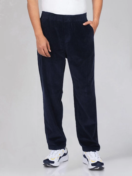 Buy Wrangler Men Blue Mid Rise Relaxed Fit Trousers Wrangler