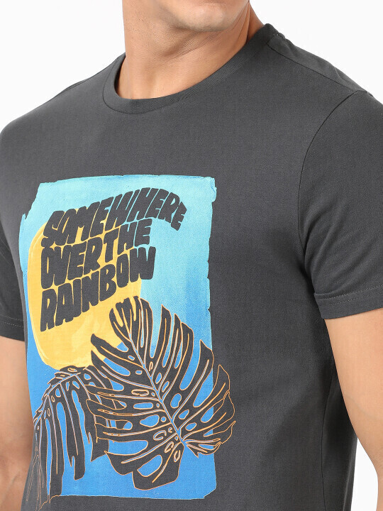 Buy Men Graphic Grey Crew Neck Regular Fit Tshirt Wrangler