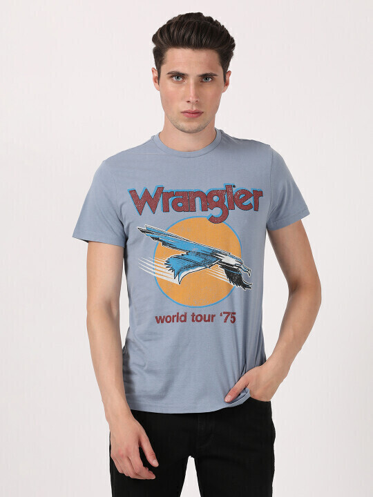 Buy Men Printed Blue Crew Neck Regular Fit Tshirt | Wrangler® India  Official Online Store