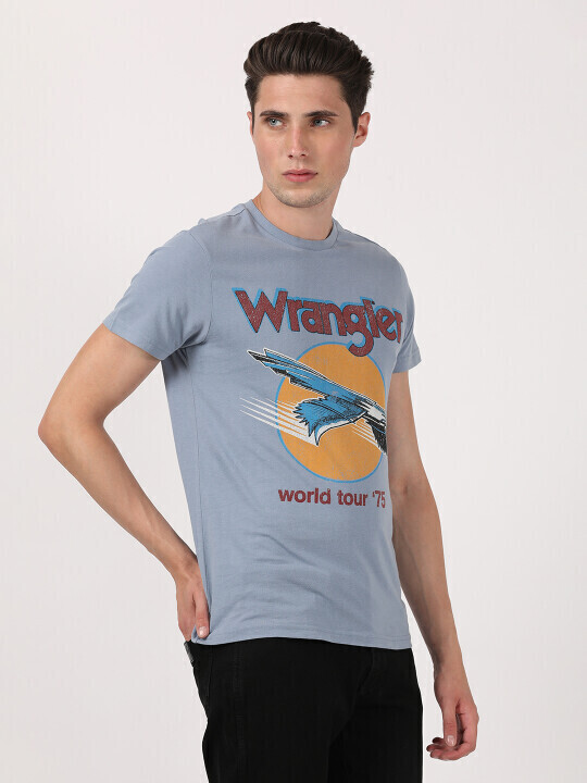 Buy Men Printed Blue Crew Neck Regular Fit Tshirt Wrangler