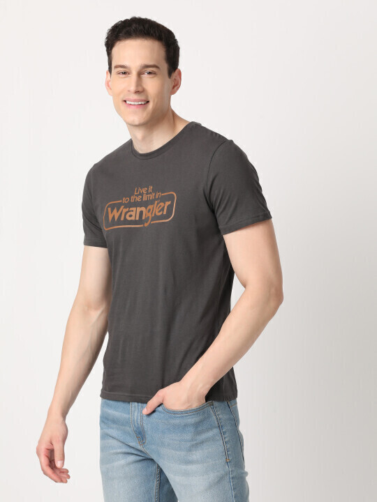 Buy Men Printed Grey Crew Neck Regular Fit Tshirt Wrangler