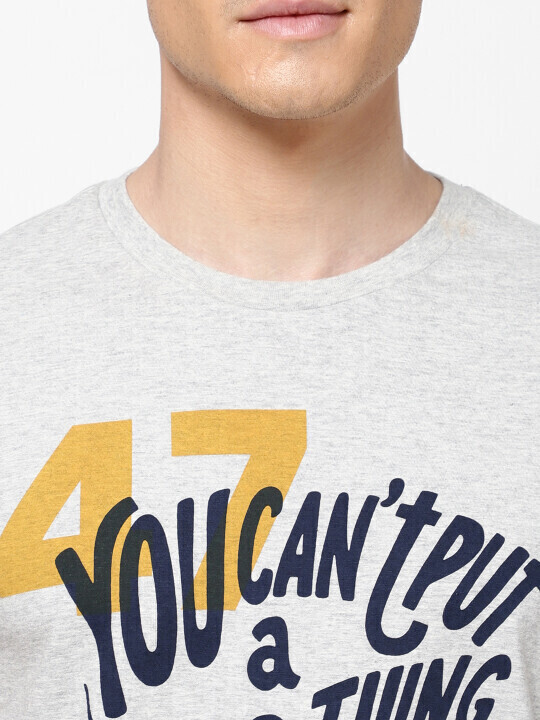 Buy Men Printed Grey Crew Neck Regular Fit Tshirt Wrangler