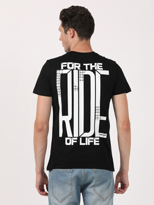 Buy Men Printed Black Crew Neck Regular Fit Tshirt Wrangler