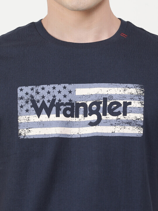 Buy Men Graphic Print Blue Crew Neck Regular Fit Tshirt Wrangler