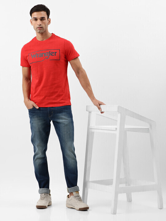 Buy Wrangler Men Graphic Red Crew Neck Regular Fit Tshirt