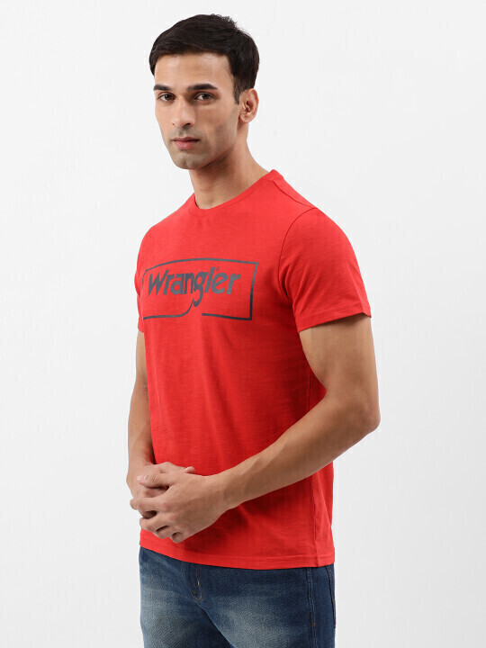 Buy Wrangler Men Graphic Red Crew Neck Regular Fit Tshirt