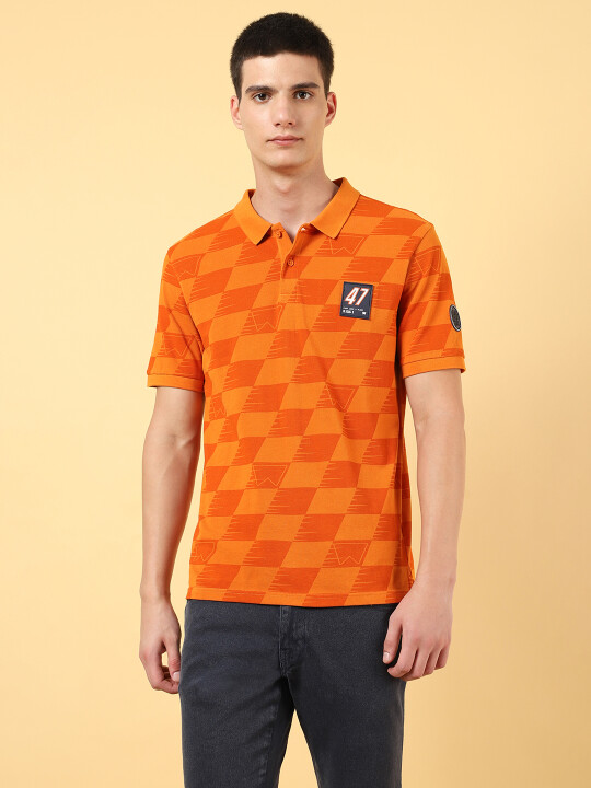 Buy Men Printed Orange Collar Regular Fit Tshirt | Wrangler® India