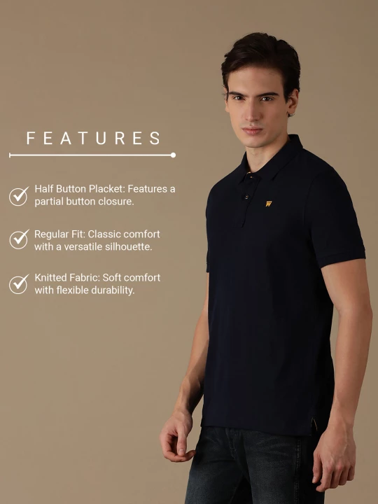Buy Men Solid Blue Polo Neck Regular Fit Tshirt | Wrangler® India