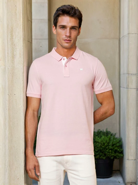 Wrangler Men's Solid Pink Polo T-Shirt (Regular)