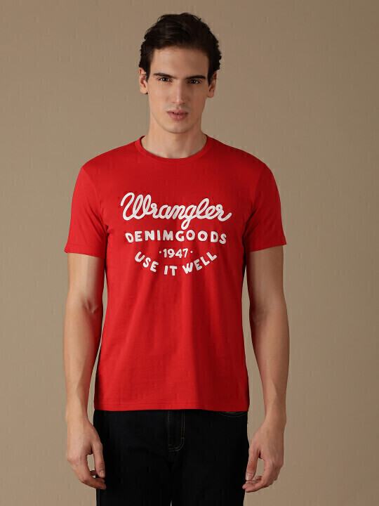 Buy Wrangler Men Logo Red Crew Neck Regular Fit Tshirt | Wrangler