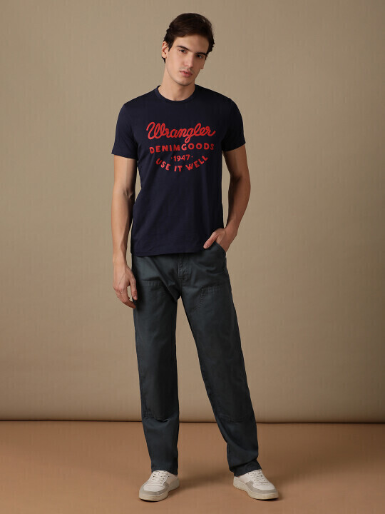 Wrangler Men's Logo Blue Crew Neck T-Shirt (Regular)