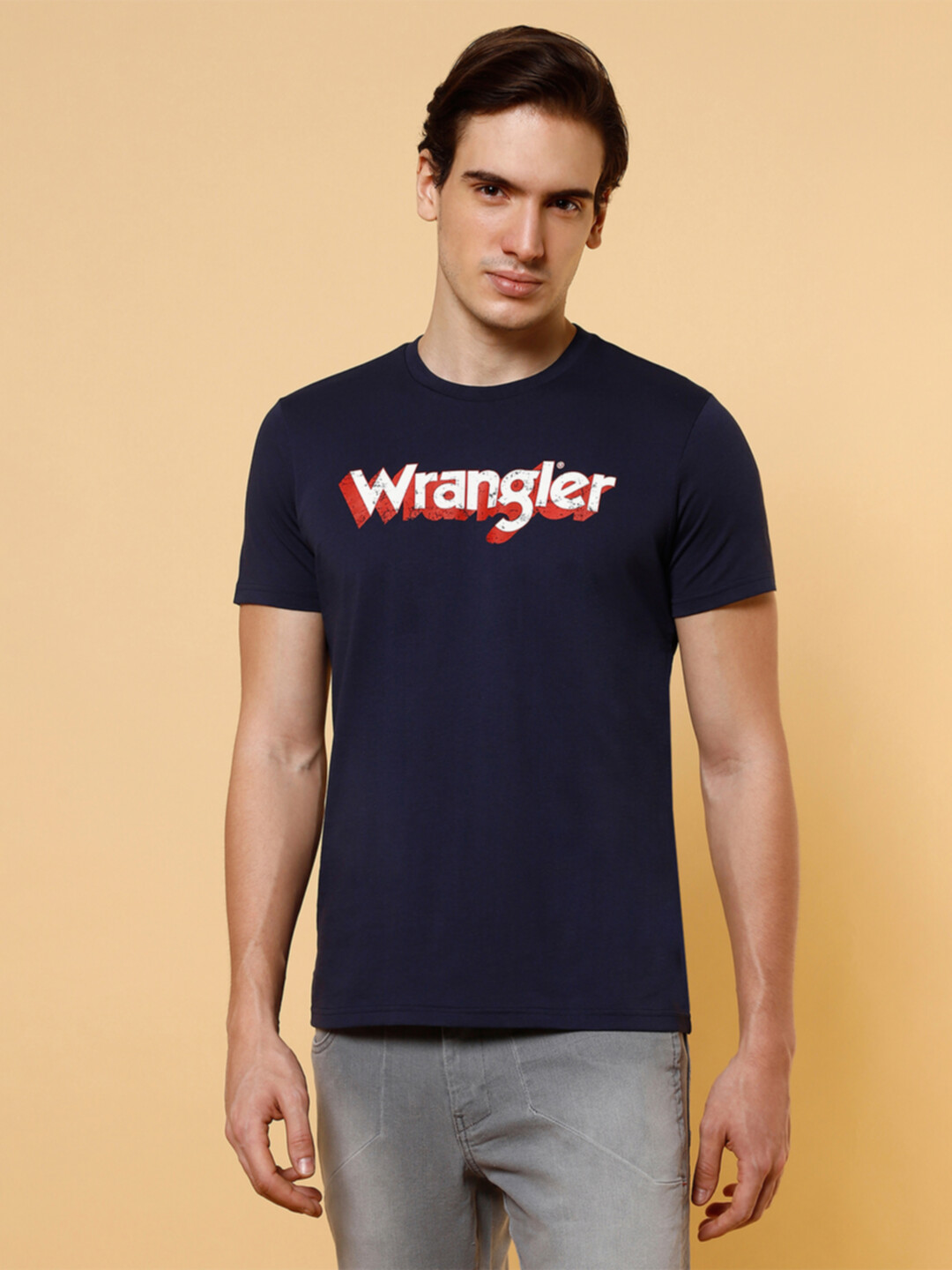 Buy Men Logo Blue Crew Neck Regular Fit Tshirt Wrangler® India