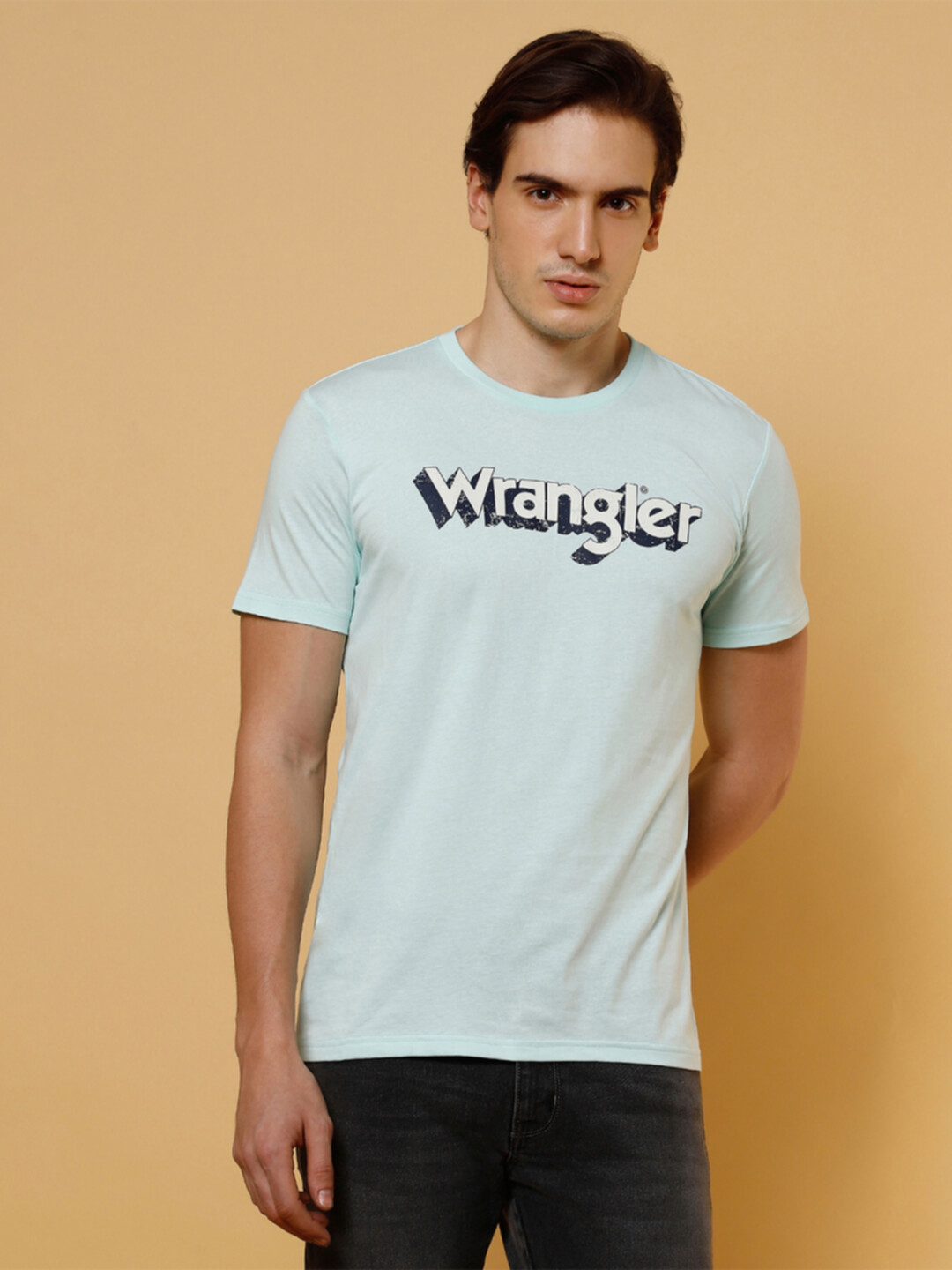 Buy Wrangler Men Logo Blue Crew Neck Regular Fit Tshirt | Wrangler