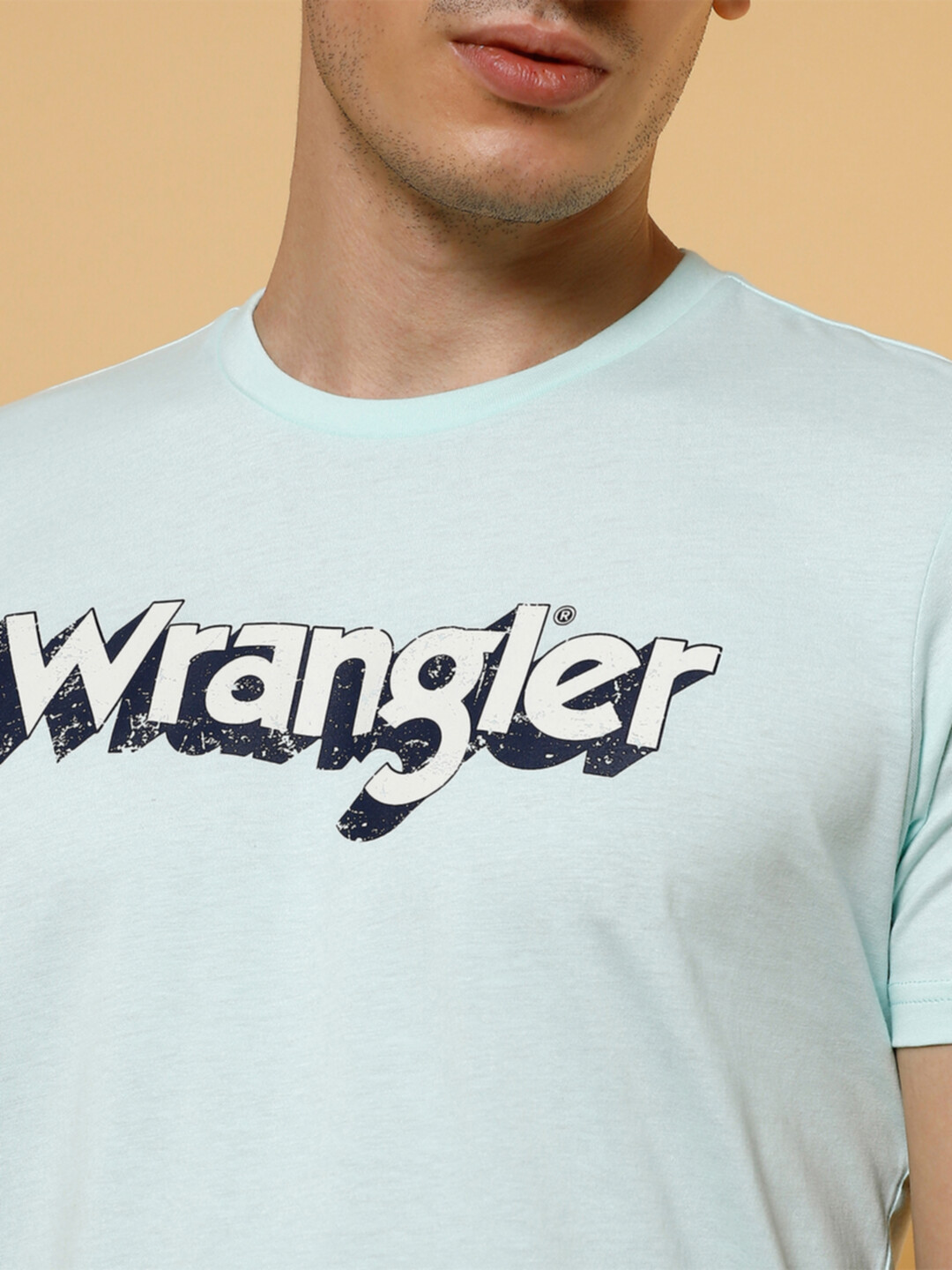 Buy Wrangler Men Logo Blue Crew Neck Regular Fit Tshirt | Wrangler
