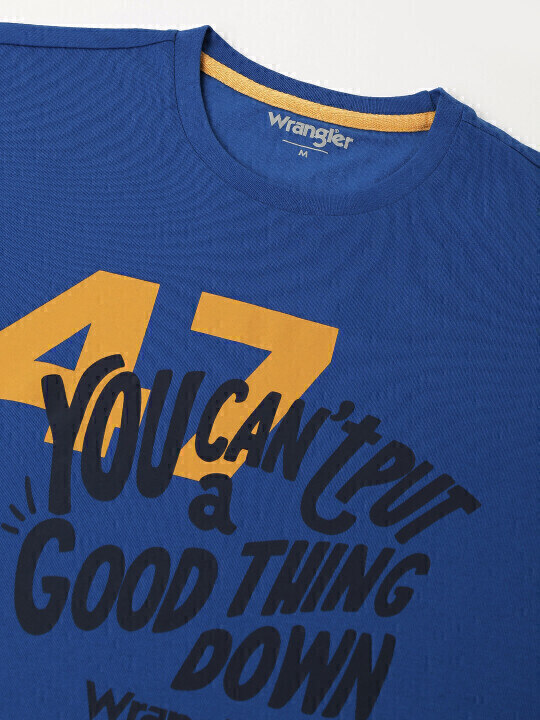 Wrangler Men's Graphic Print Blue Crew Neck T-Shirt (Regular)