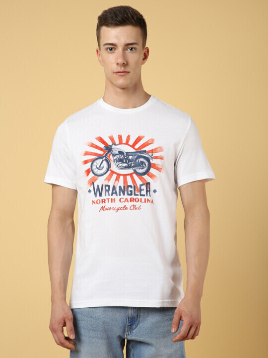Wrangler Men's Graphic Print White Crew Neck T-Shirt (Regular)