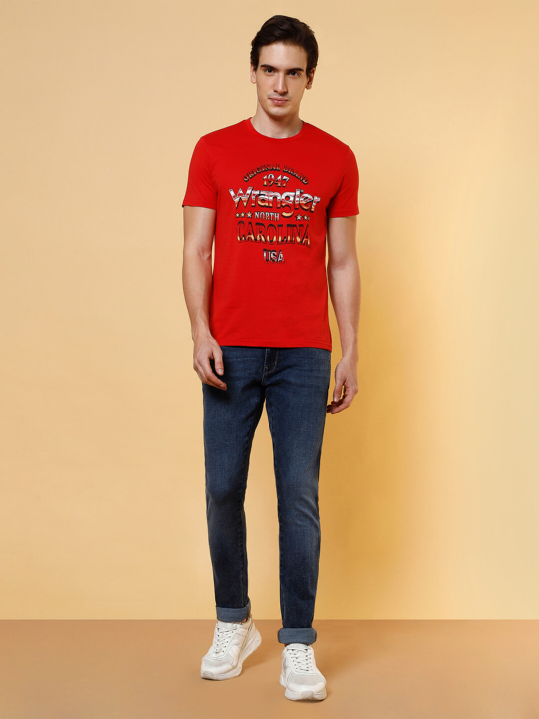 Wrangler Men's Graphic Print Blue Crew Neck T-Shirt (Regular)