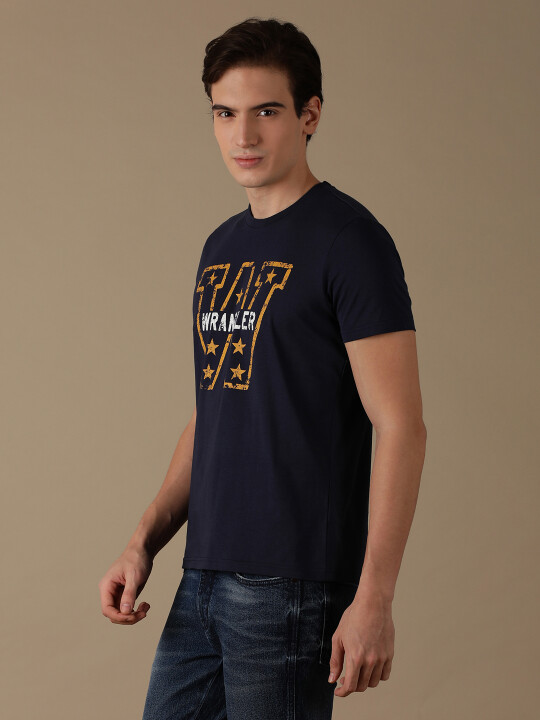 Wrangler Men's Graphic Print Blue Crew Neck T-Shirt (Regular)