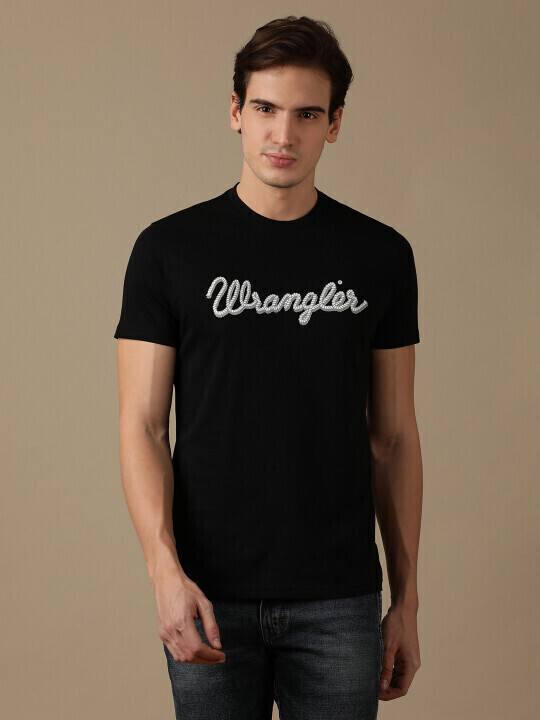 Buy Wrangler Men Logo Black Crew Neck Regular Fit Tshirt