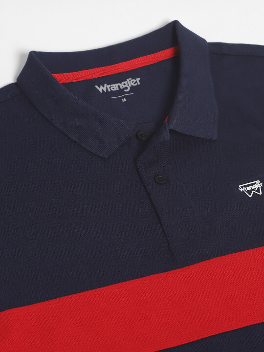 Buy Men Colorblock Blue Collar Regular Fit Tshirt Wrangler