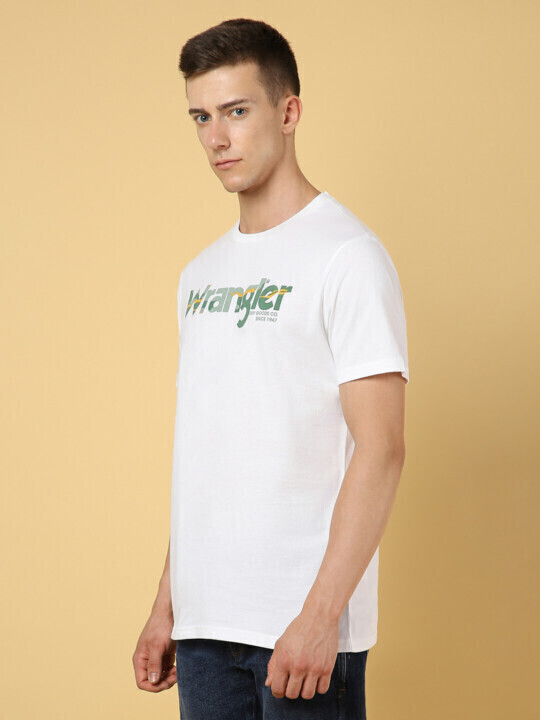 Buy Wrangler Men Logo White Crew Neck Regular Fit Tshirt