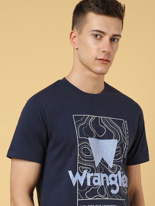 Buy Men Graphic Print Blue Crew Neck Regular Fit Tshirt Wrangler