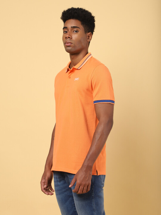 Buy Men Solid Orange Collar Regular Fit Tshirt | Wrangler® India