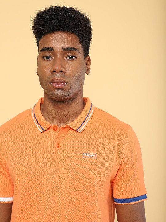 Buy Men Solid Orange Collar Regular Fit Tshirt | Wrangler® India