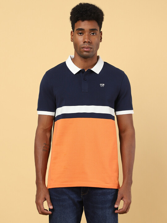 Buy Men Colorblock Blue Collar Regular Fit Tshirt Wrangler