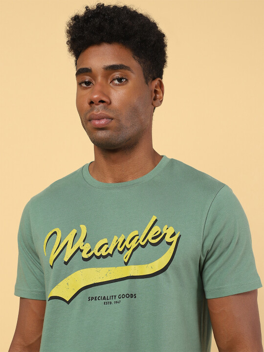 Buy Men Logo Green Crew Neck Regular Fit Tshirt Wrangler® India