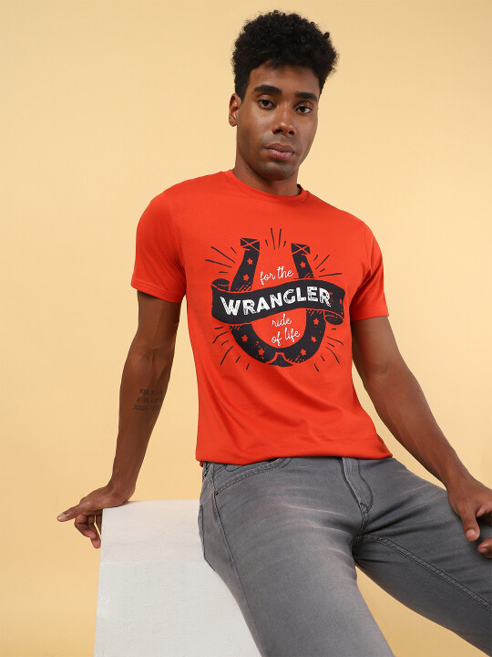 Wrangler Printed Men Round Neck Blue T-Shirt - Buy Wrangler Printed Men  Round Neck Blue T-Shirt Online at Best Prices in India