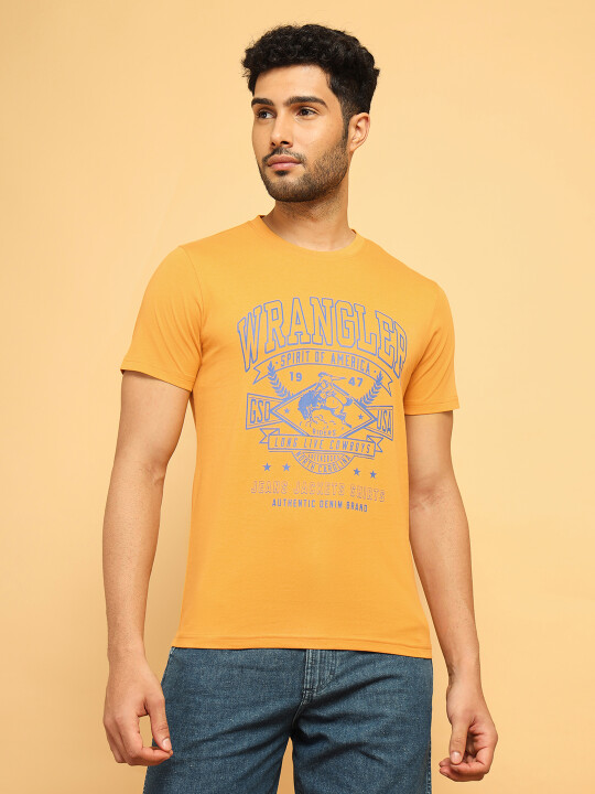 Buy Wrangler Men Graphic Print Yellow Crew Neck Tshirt | Wrangler