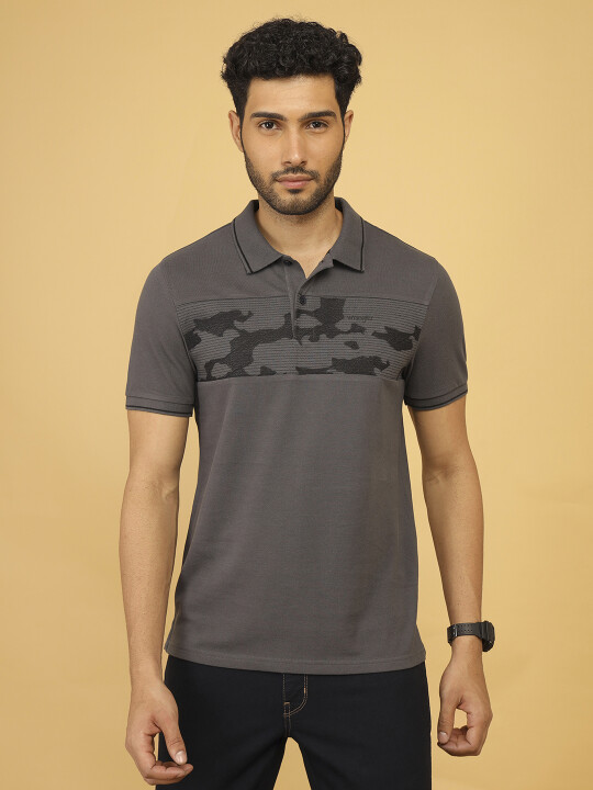 Buy Men Printed Grey Collar Regular Fit Tshirt Wrangler® India