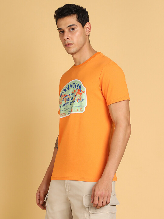 Buy Wrangler Men Graphic Print Orange Crew Neck Tshirt | Wrangler