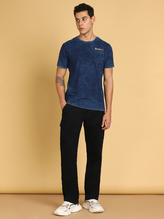Buy Wrangler Men Solid Blue Crew Neck Regular Fit Tshirt