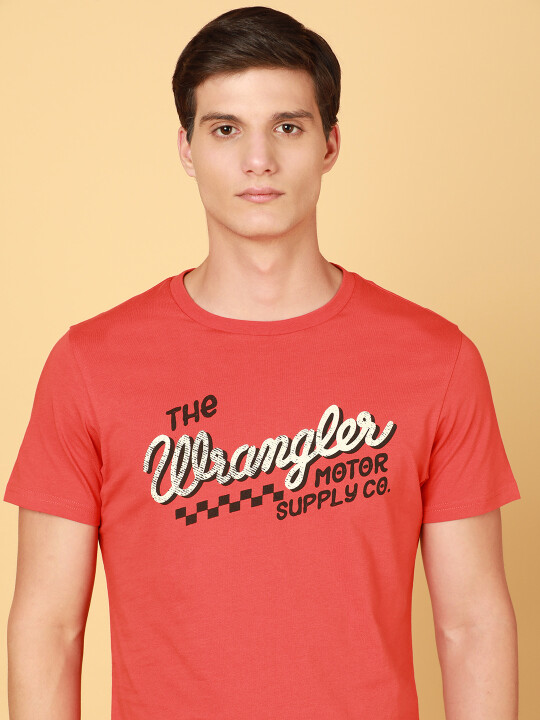 Buy Wrangler Men Graphic Red Crew Neck Regular Fit Tshirt