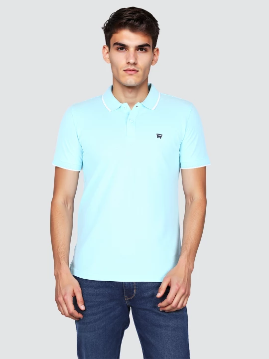 Buy Wrangler Men Solid Blue Polo Neck Regular Fit Tshirt