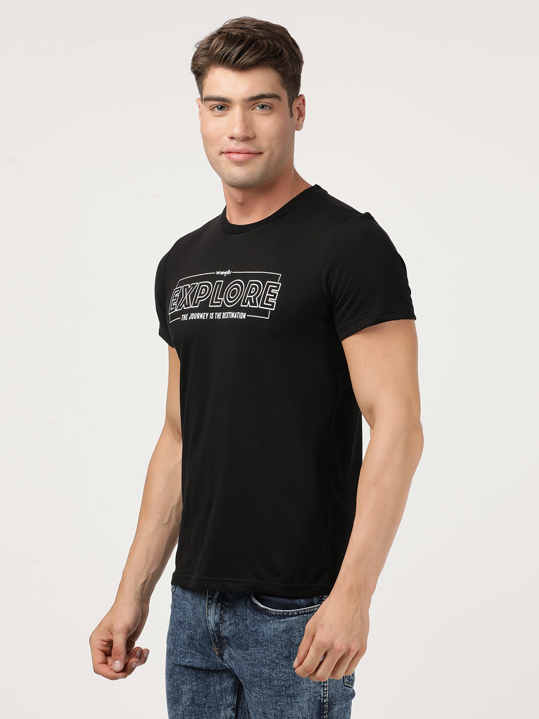 Buy Men Solid Black Crew Neck Regular Fit Tshirt Wrangler® India
