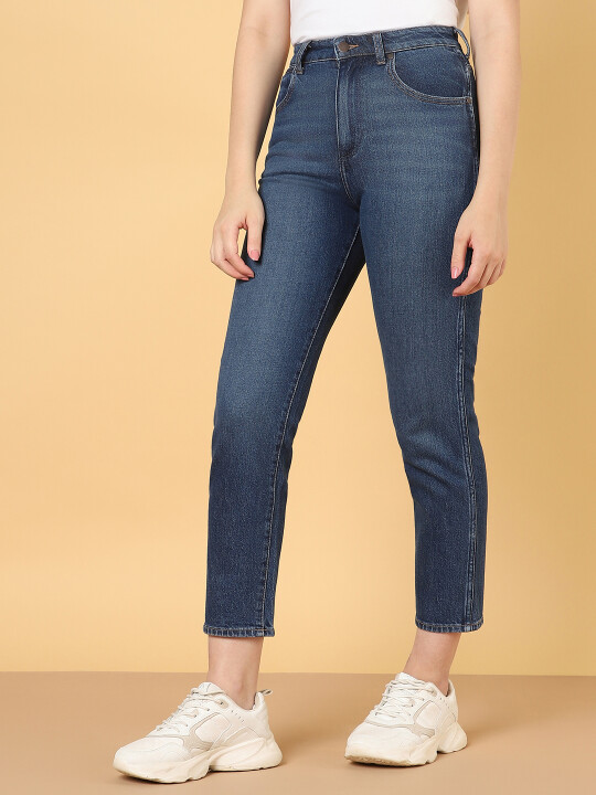 Buy Women Blue Mom Tapered Fit High Rise Jeans | Wrangler® India