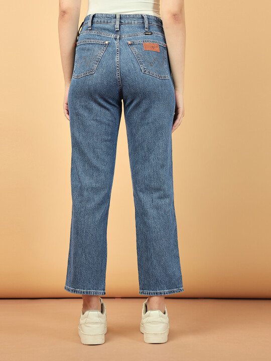 Buy Women Blue Mom Straight Fit High Rise Jeans Wrangler® India