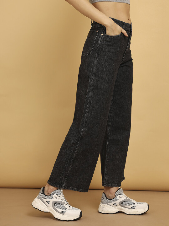 Buy Women Black HighRiseWorldwide Wide Leg Fit Jeans Wrangler