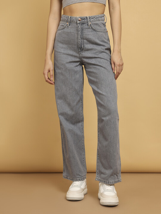 Buy Women Grey Barrel Wide Leg Fit High Rise Jeans Wrangler