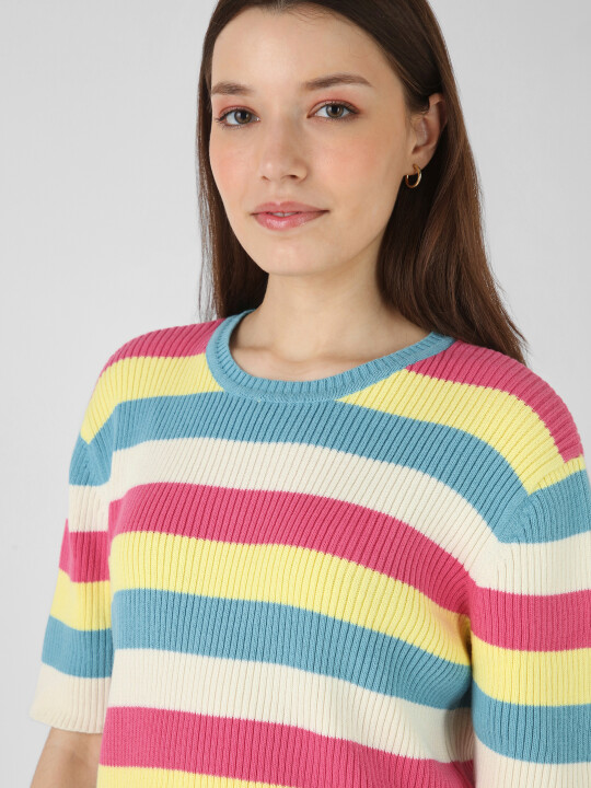 Buy Women Striped Multicolor Regular Fit Sweater Wrangler® India - Main Image